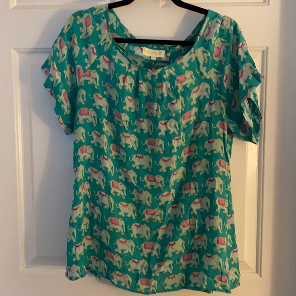 Silk Elephant Print Top